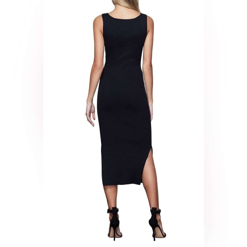 Good American Women’s Rib Knit Tie Waist Side Slit Midi Dress Black Size M (2) - Picture 3 of 16
